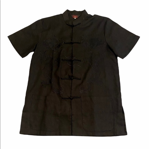 Asian Dragon Frog Button Blouse - Black - Size M - Picture 1 of 6